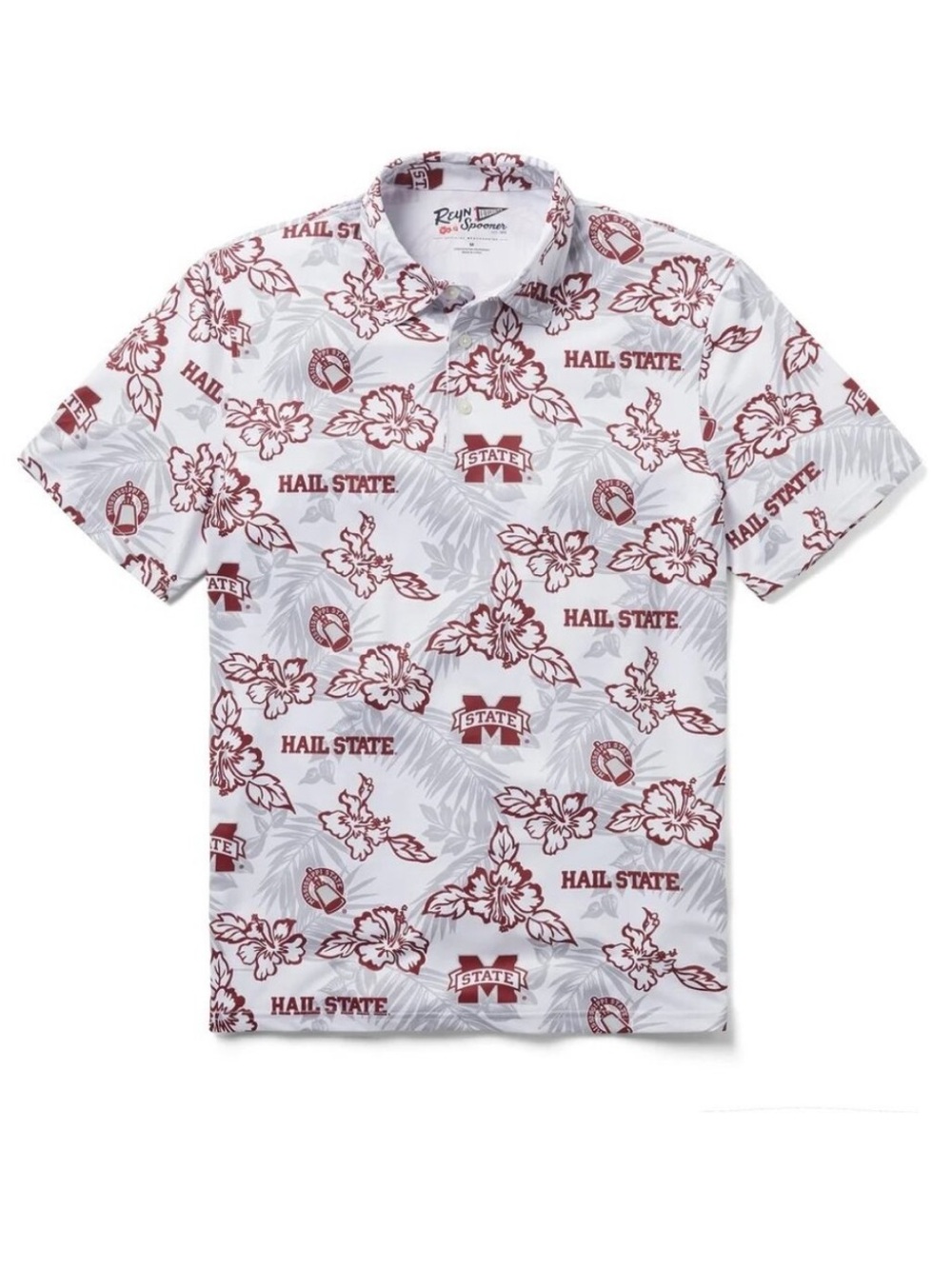 Reyn Spooner Mississippi State Performance Polo Shirt Mens 2XL XXL White Red NEW